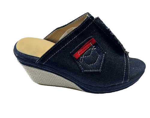 Women Denim Peep Toe Mules Slippers Summer Platform Wedge Sandals Beach Shoe/ 11 - Foto 1 di 6