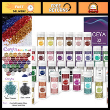 32 Colors Crushed Irregular Glass Chips Set - 22.6oz Metallic Crystal Craft Deco