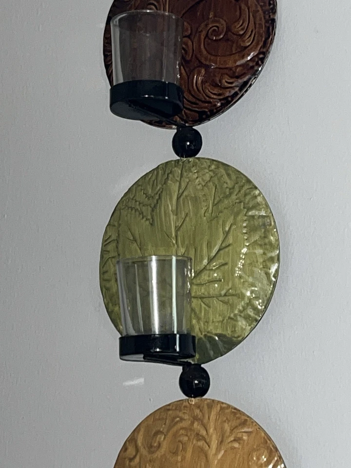 Tuscan Vertical Abstract Candle Wall Sconce. Teal, Orange,  Green, Black - Image 3 of 4