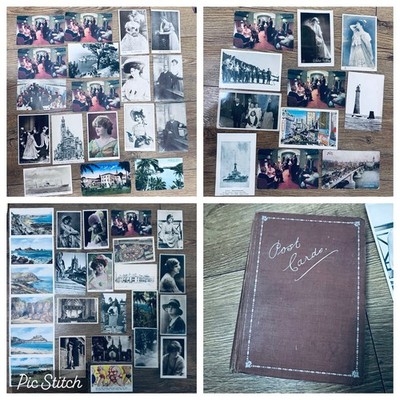50 antike UNBENUTZTE Postkarten + Album Vintage Reisen, Portraits, Szenen, Schauspielerin