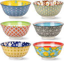Porcelain Soup Cereal Bowls Set - Ceramic Bowls for Kitchen 23 Oz - 6 Colorful P