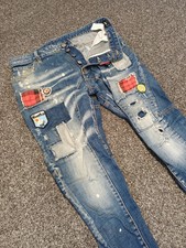 Dsquared2 Patchwork Jeans Women W32 L25 Blue Cropped Distressed