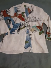CITRON Santa Monica 100% Silk Blouse Top Multicolor BUTTERFLY Floral Artsy Small