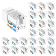 25-pc Cat6 RJ45 Keystone Jack Insert UL Listed 90 Degree 110 Punch-Down Slim