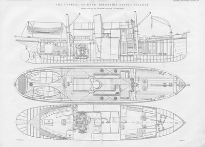 COX & CO Falmouth U-Boot Bergbau Dampfer ''General Skinner'' Antikdruck 1894