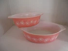 Vintage 1.5 QT & 2.5 QT Pyrex Pink Daisy Oval Casserole Baking Dishes Lot of 2