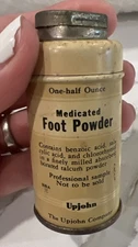 Antique Upjohn Medicated Foot Powder One-half Ounce Metal 