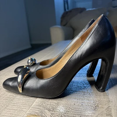 Tory Burch Pierced XL Pumps Leather Heels Avant Garde Perfect Black Size 8.5 M - Image 1 of 4