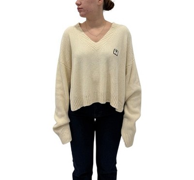 Palm Angels Damen Pullover Oversized Fit V-Ausschnitt Viscos Blend Pulli Crem...