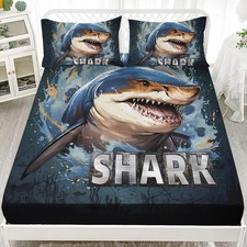 Cartoon Shark Fitted Set,Shark Bedding Twin Boys Set,Ocean Sea Animal Print B...