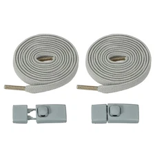 No Tie Shoelaces with 2 Metal Square Buckle Clips, 1Pair & Light Gray