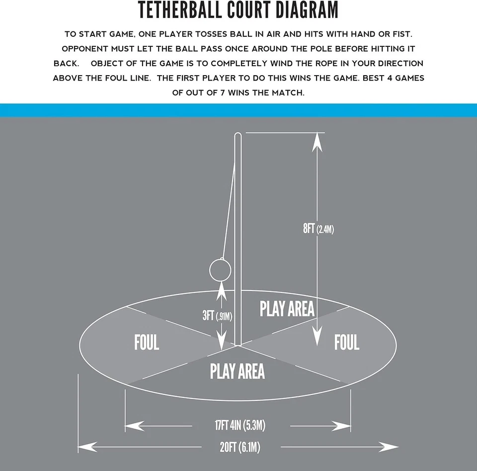 Franklin Sports Tetherball Complete Set Steel Pole Rope Backyard Outdoor Play - Image 4 of 4