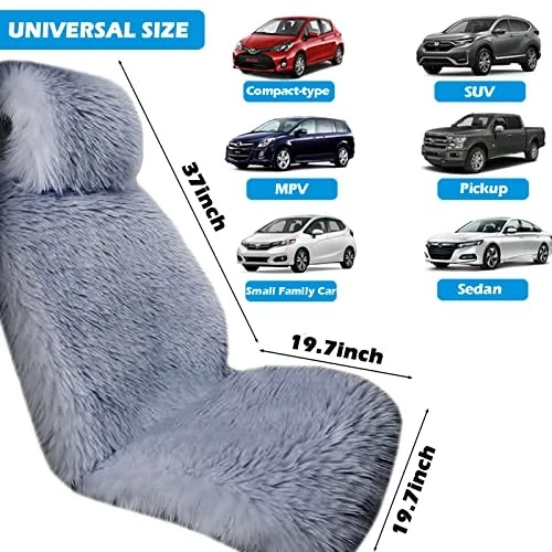 Fundas de asiento de piel de oveja, diseño elegante tamaño completo cojín de asiento de coche suave largo lana gris Foto 2 de 4
