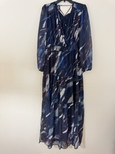 NWT Chelsea28 Tiered Long Sleeve Chiffon Dress in navy multi Size 1X