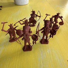 Vintage 1960s Marx Reddish Brown Plastic Indians Lot Of 7