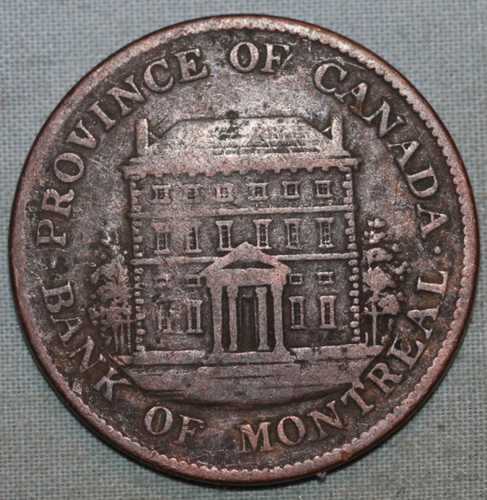 Ficha de medio centavo del Banco de Montreal de la Provincia de Canadá de 1844 ~ envío gratuito - Imagen 2 de 2