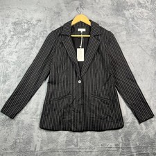 Grace Lace Blazer Jacket Womens M Black Pinstripe Notch Lapel Single Breasted