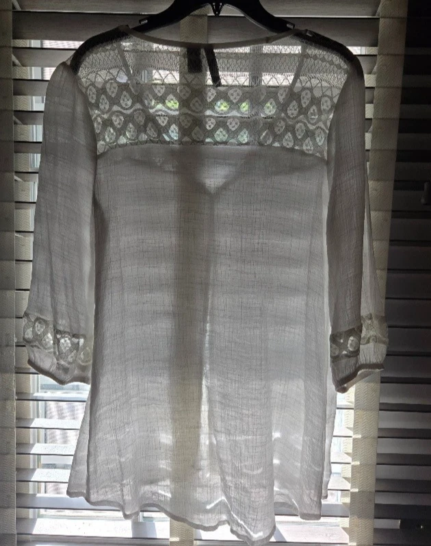 女式全倾斜钩针上衣,尺寸 L 白色 — 第 3/4 张图片