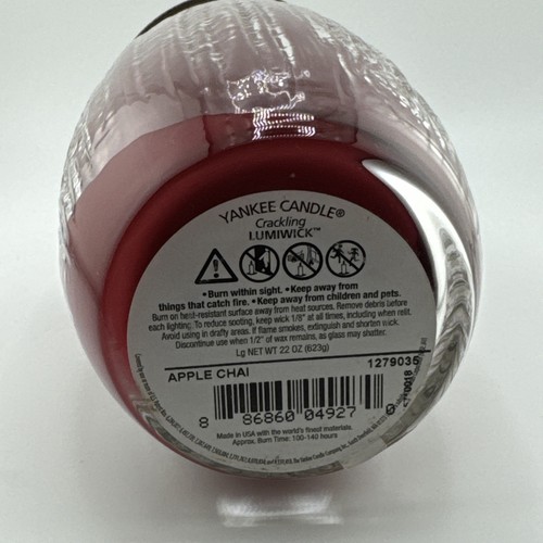NEW-Yankee Candle Large Jar- PURE RADIANCE 22 oz Crackling Lumiwick Apple Chai - Picture 6 of 7