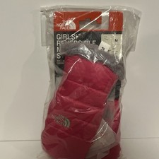 Girls Reversible Mossbud Swirl Mittens- Pink- North face- Youth Medium