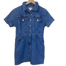 Forever 21 Medium Wash Denim Retro Mini Dress Short Sleeve Button Down Sz XL