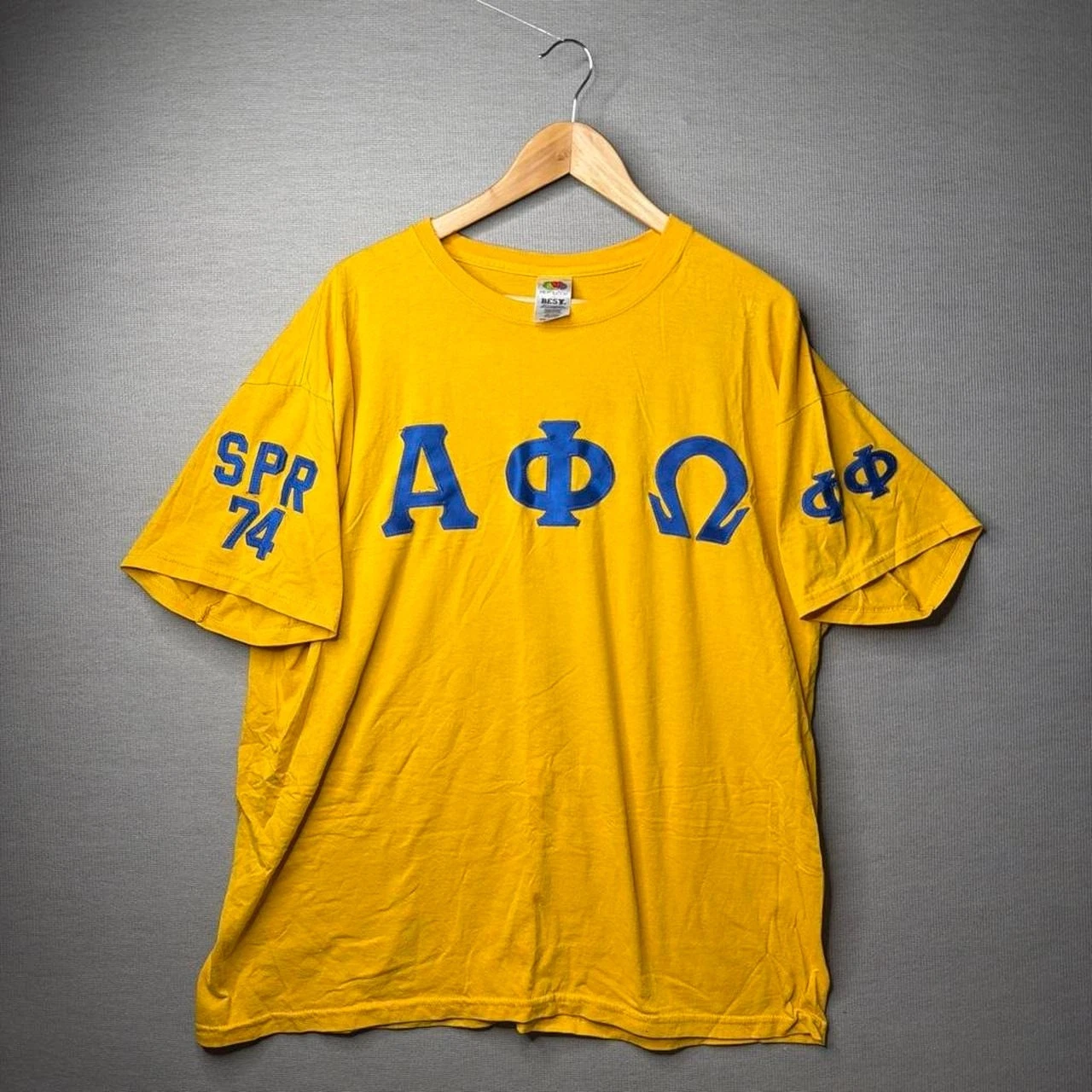 Fruit Of The Loom T-Shirt Alpha Phi Omega Graphic Yellow 2XL image 1