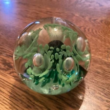 Large Vintage Joe Zimmerman Art Glass Green Paperweight Signed