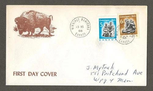 Canada first day cover, Cachet,   Lecner Buffalo Cachet, 1968 Xmas set [ 727