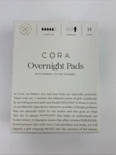 Cora OVERNIGHT Pads Super+ Absorbent Organic 14 Ct Cotton Topsheet Chlorine-Free