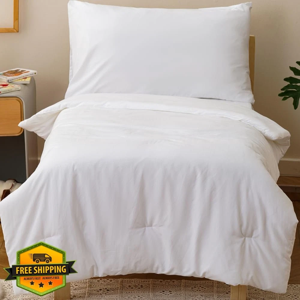 CLOTHKNOW White Toddler Bedding 4pc Comforter Crib Sheets Boys Girls Kids
