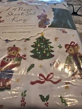 Christmas teddy bear KING sheet set  envogue TikTok  tree bow holly NEW