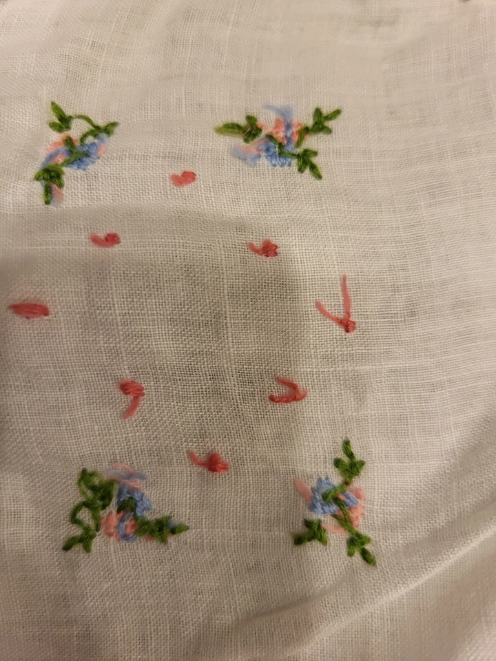 Heirloom Hand-Embroidered Madeira Floral Wedding Handkerchief Pink White Crochet - Image 4 of 4