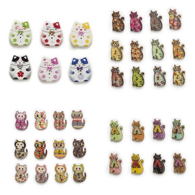 30pcs Cute Cat Series Wood Buttons for Sewing Scrapbooking Handmade Crafts Decor