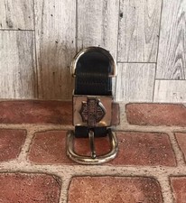 Harley Davidson Mens 42โ Black Leather Belt Logo Embossed Buckle Made in USA