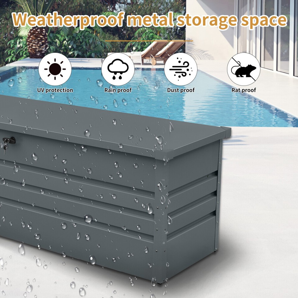 260 Gallon Metal Outdoor Deck Box Waterproof, Extra Large Patio Storage