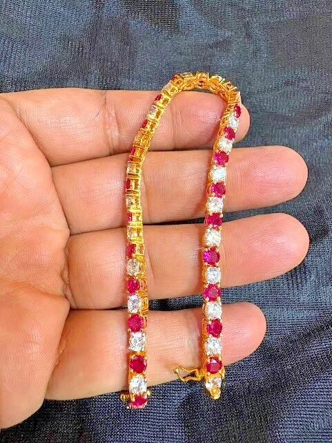 15 Ct Runde Simulierte Rubin- Und Diamant-Tennisarmband 7,5" 14k Gelbvergoldet - Bild 3 von 4