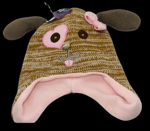 Toddler Critter Collection Brown & Pink Puppy Trapper Beanie & Mittens Set NWT - Picture 3 of 10