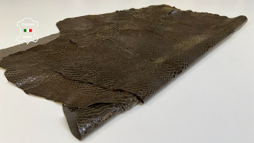 OLIVE ARMY GREEN SNAKE SHINY PRINT on Lambskin leather 5 skins 22sqf 0.5mm B5100 - Picture 5 of 7