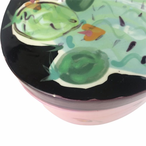 Lesal Ceramics Studio Pottery Oval Covered Storage Box Cactus Succulents 8" U7 - Picture 5 of 9