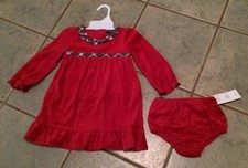 NWT CHAPS Toddler Holiday Red velvet dress bloomers plaid sash ruffle 18M