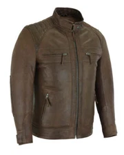 Motorcycle Jacket Cafe Racer Waxed Lambskin Brown MCJ by Vance Leather