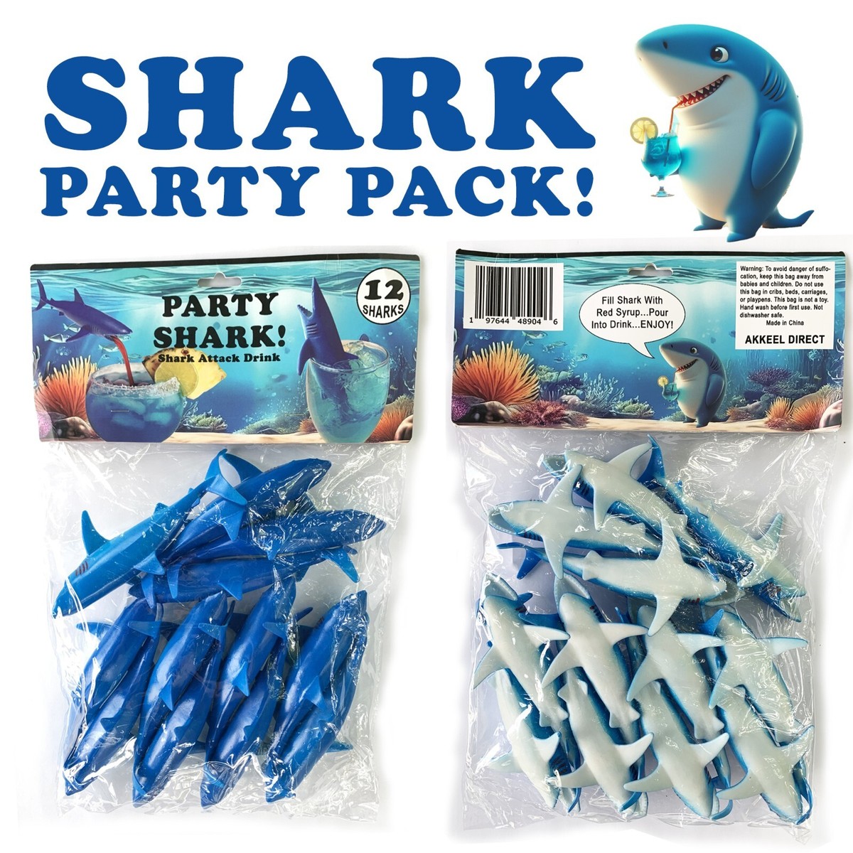 【g-rap】  OF THE KILLA SHARKS 3枚セット Plastic Shark For Drinks - 12 Pack of Party Sharks! - Like Outback