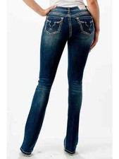 New Women's Grace In LA BULL HEAD EMBROIDERY BOOT CUT DENIM JEANS in 9 SIZES 