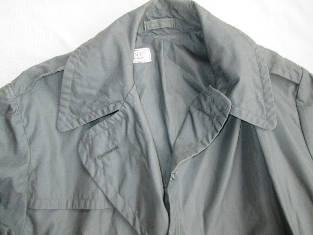 US Army Long Trench 38S Green Cotton Nylon Quarpel vtg 8405-965