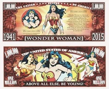 Wonder Woman Million Dollar Bill Play Funny Money Novelty Note +FREE SLEEVE