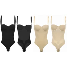 Women Backless Underwire Push Up Bra Tummy Control Bodyshaper Bodysuit Shapewear