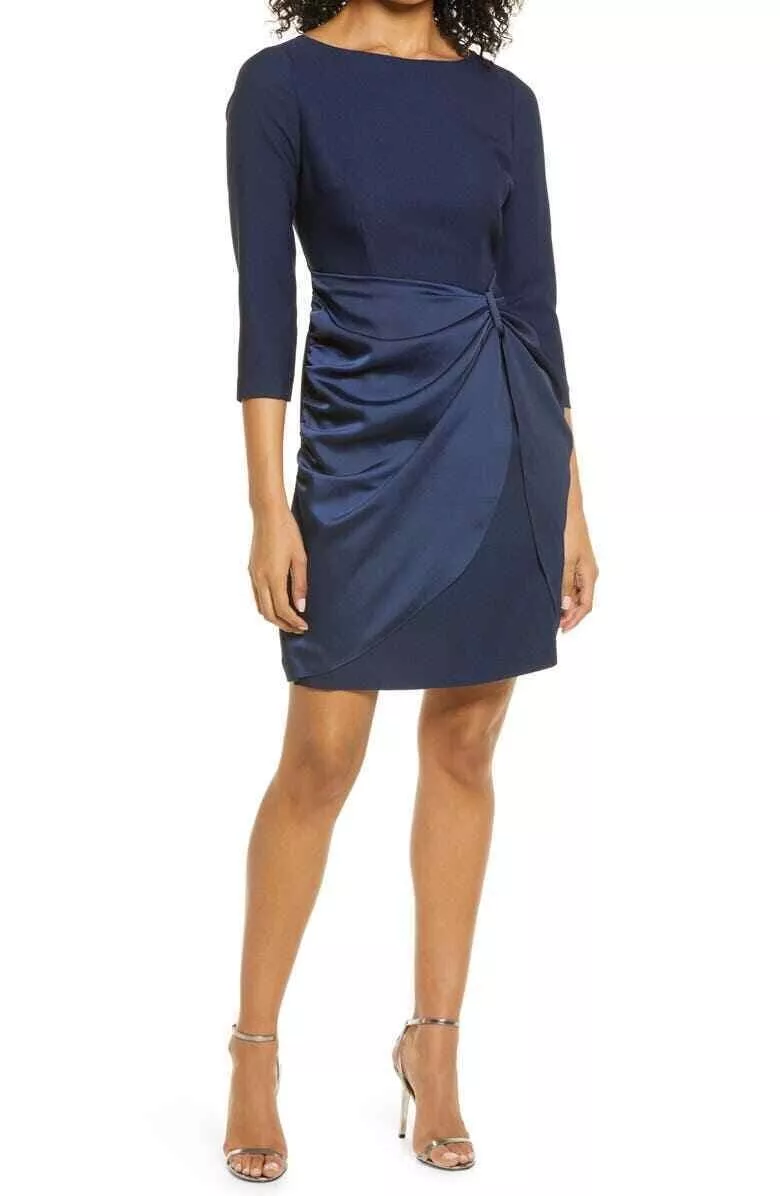 Eliza J Navy Blue Gathered Cocktail Sheath Dress Size 18 Orig $134 | eBay