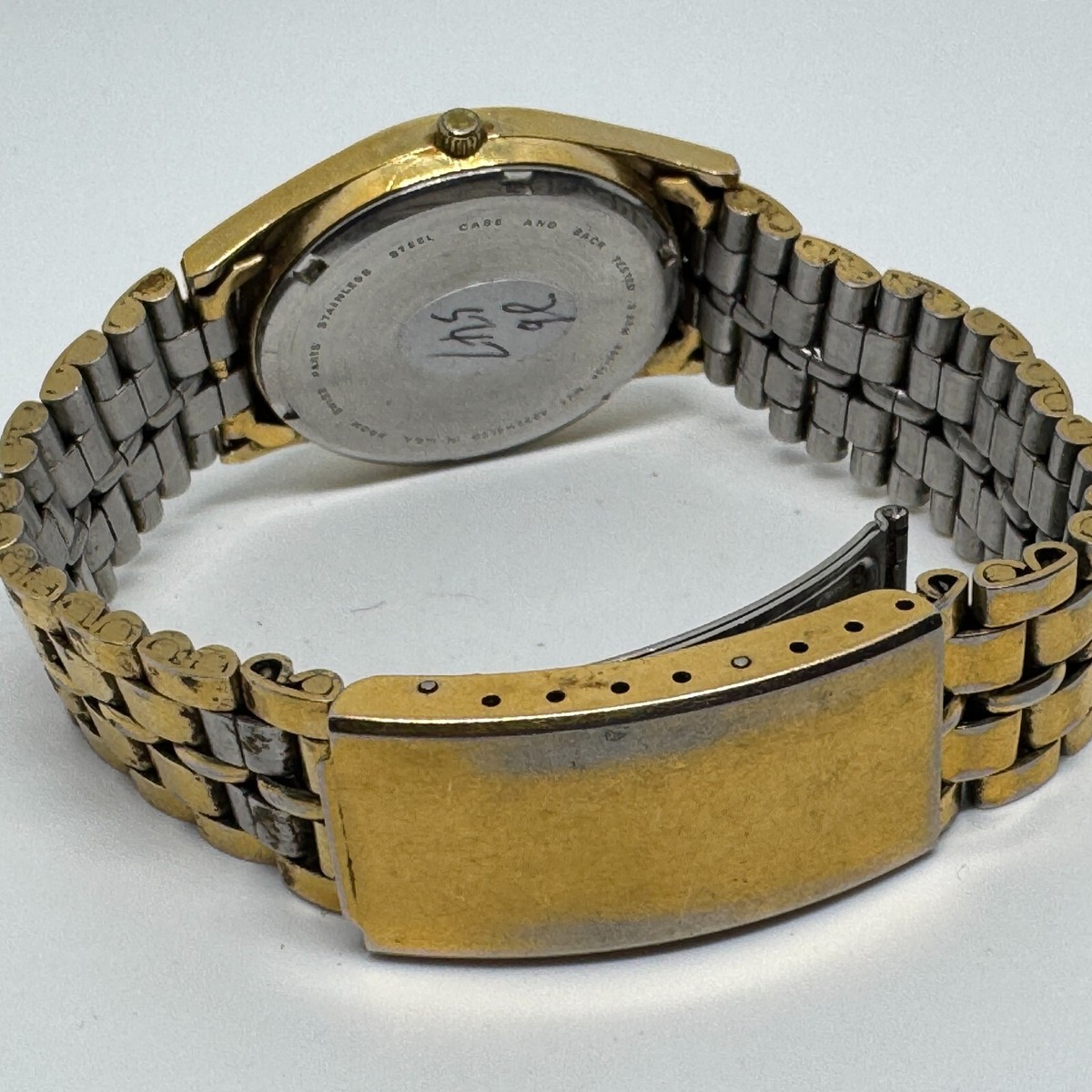 Vintage Paul Maret Gold Tone Watch with 6 Diamonds VTG Paul Maret Swiss Quartz Watch Men Gold Tone Day Date  main image 2