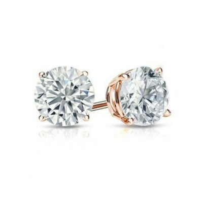 Boucles D'oreilles Fantaisie – Simili Diamant 2 Ct – Plaqué Or Rose 14 Carats – Pendentif Rond – Fait Main