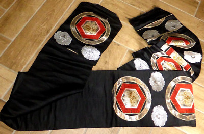 Atemberaubende Vintage japanische schwarz, gold, silber & rot Fukuro-Obi Schärpe
